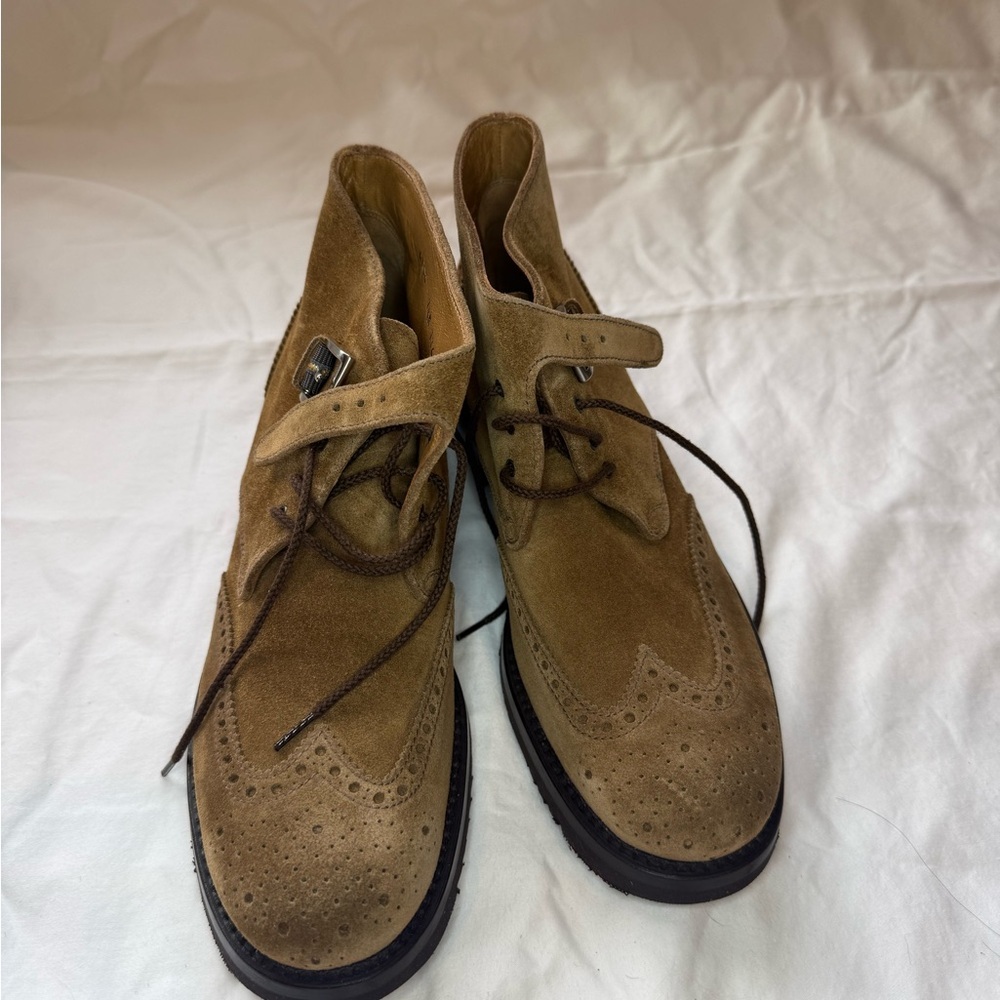 Women's Brown Suede Combat Boots - Picture 3 of 6